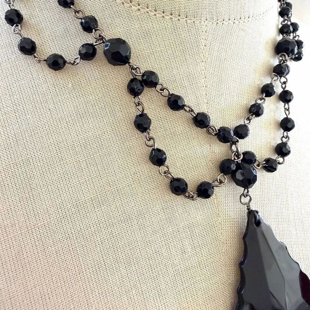 Cookie Lee Black Faceted Bead Necklace with Statement Drop Pendant - Picture 4 of 7